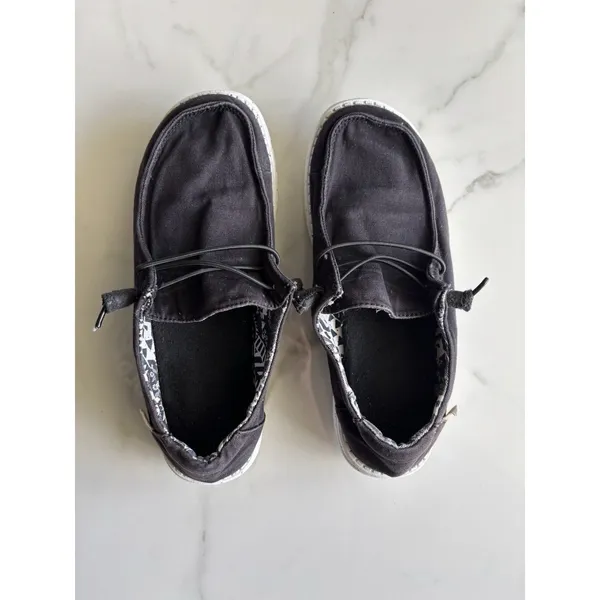 Hey Dude Wendy Basic Black Odyssey Women Size 9 Speckled Sole Canvas Loafers - Image 3