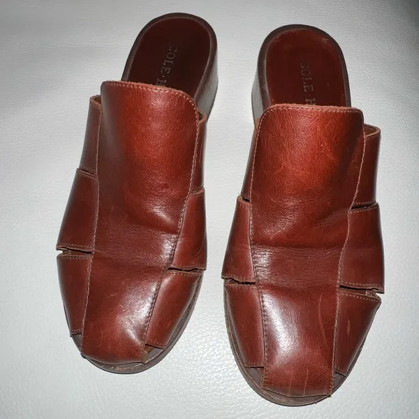 Cole Haan Brown Leather Slide Mules 90s Chic - Image 2
