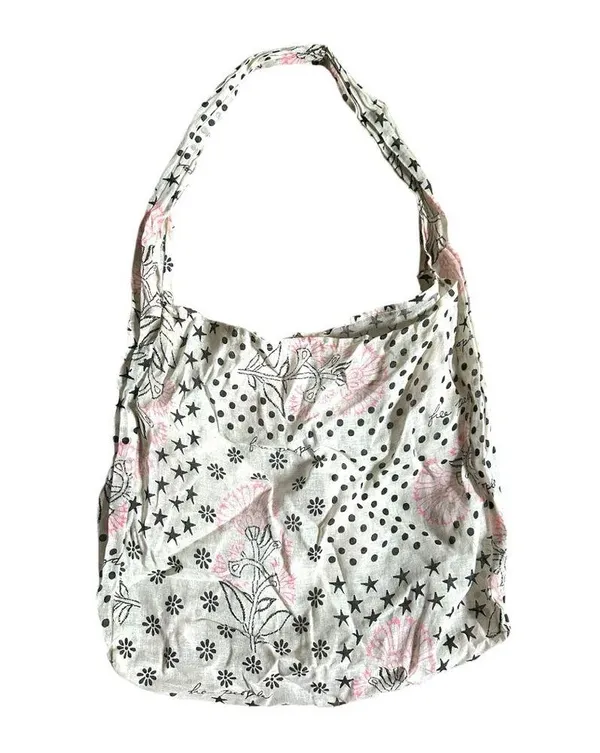 Free People Reusable Tote Bag Pink Floral Woven Cotton Boho Granola Vegan - Image 2