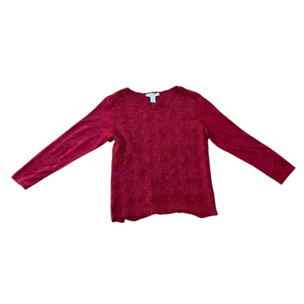 Rafael Textured Crinkle Velvet Floral Top XL Deep Red‎ Long Sleeve Blouse - Image 3