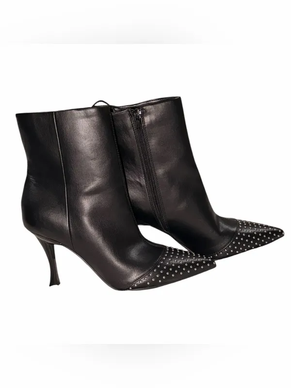 NEW Nine West Black Faux Leather Studded Pointed Toe Ankle Booties Size 10 - Image 3