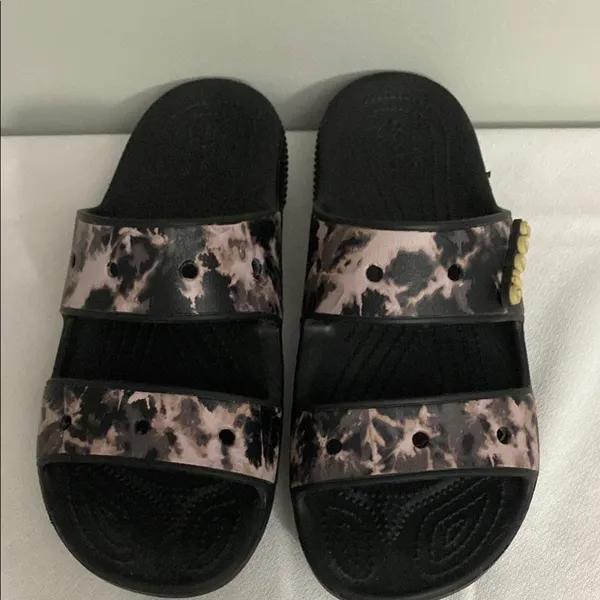 CROCS women’s Black and Purple Tie-Dye Slide Sandals size 9 - Image 3
