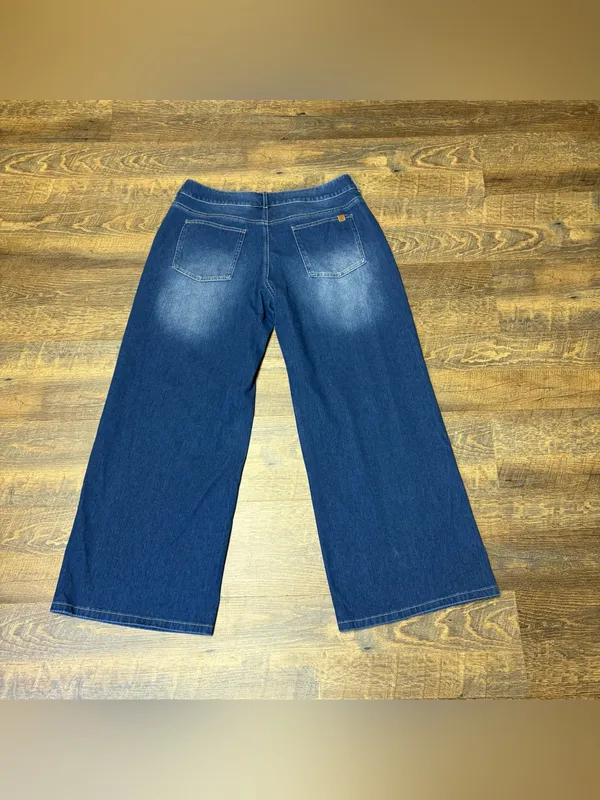 Halara Flex Denim Asymmetric Low Rise Button Zip Wide Leg Jeans Womens Large - Image 9