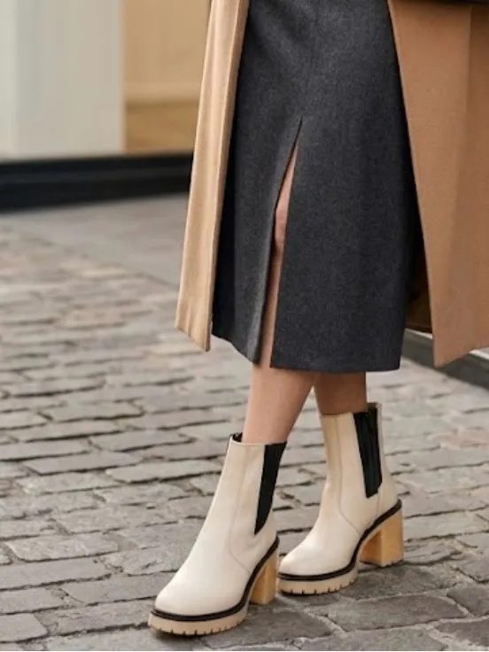 Free People Cream Chelsea Platform Ankle Boots with Black Elastic - Image 2