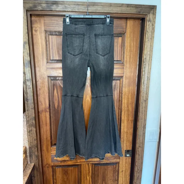 Free People Just Float On Flare Bell Bottom Jeans Size 27 Raw Hem Hippie - Image 5