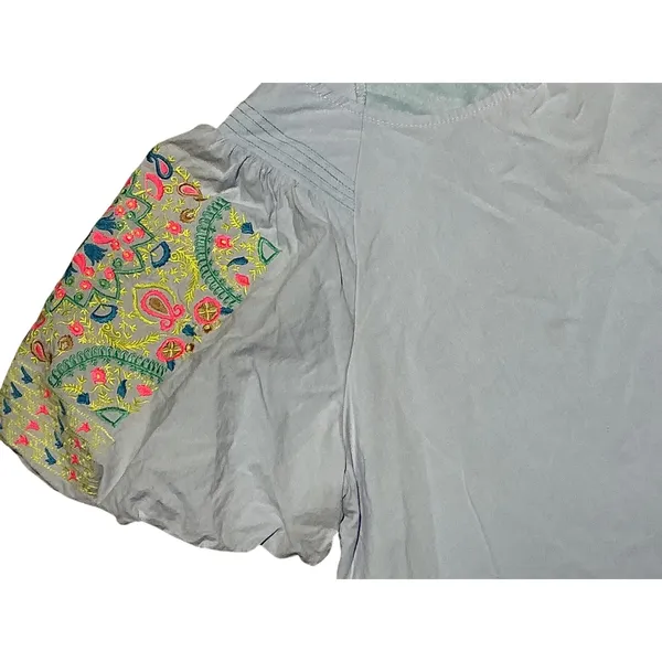 Jodifl‎ Womens Light Blue Embroidered Puff Sleeve Pintuck Blouse H21115 Size M - Image 13