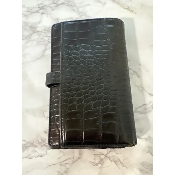 Ralph Lauren Black Croc Embossed Leather Bifold Wallet RL Logo Tab Closure - Image 5