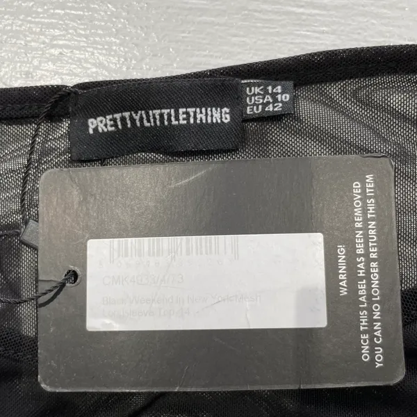 New Pretty Little Thing Weekend In New York Mesh Long Sleeve Top Black Size 10 - Image 14