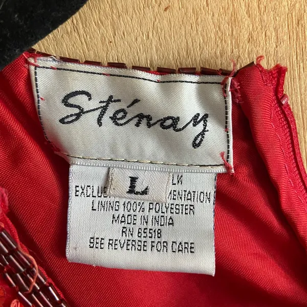 Vintage Stenay 80s Red Silk Beaded Sequined Formal Cocktail Dress Sz L - Image 8