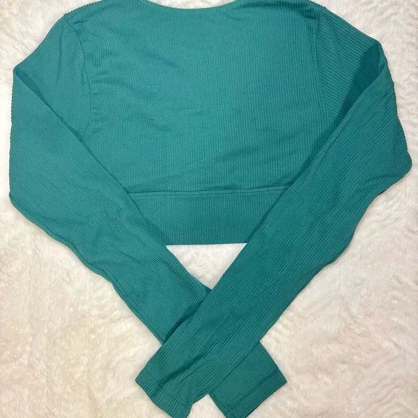 Garage Ribbed Long Sleeve Cropped Top Teal Medium - Image 3