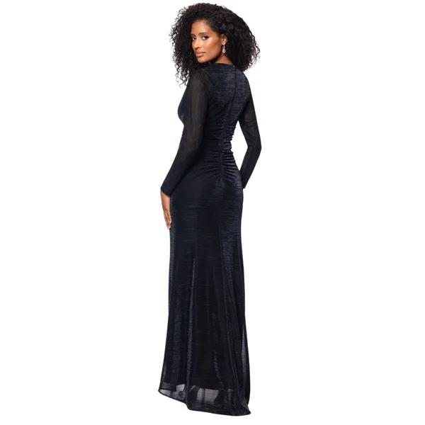 Betsy & Adam Ruched Surplice V Neck Long Sleeved Dress Black / Silver 16 - Image 11