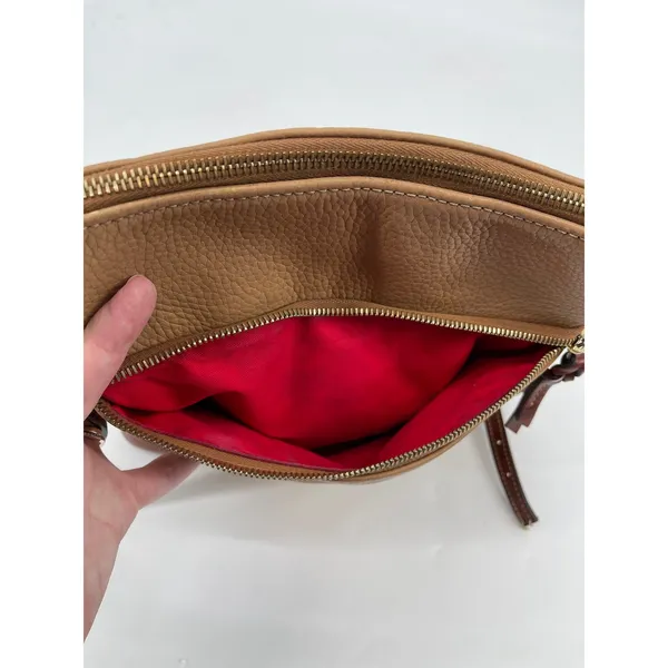 Dooney & Bourke Crossbody Bag‎ Leather Tan Brown Trim Zip Pocket Purse - Image 11