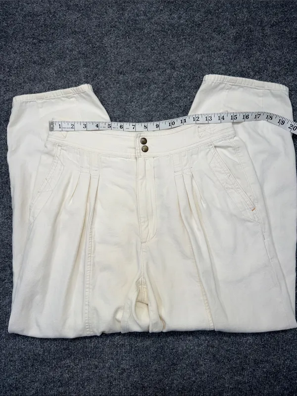 Anthropologie cream-colored, pleated barrel trousers - Image 7