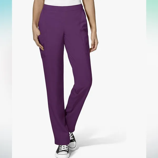 Wonder Wink Women's Flat Front Cargo Pants scrubs eggplant modern fit Small Tall - Image 9