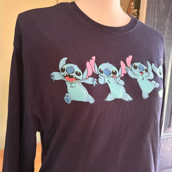 Disney Navy Blue Stitch Long Sleeve Tee - Image 2