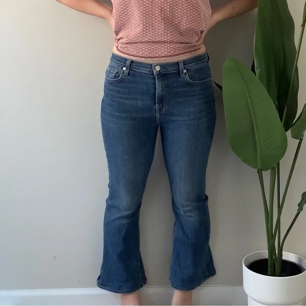 7 For All Mankind High Waist Slim Kick Jeans Dark Blue Wash Flare Jean denim EUC - Image 15