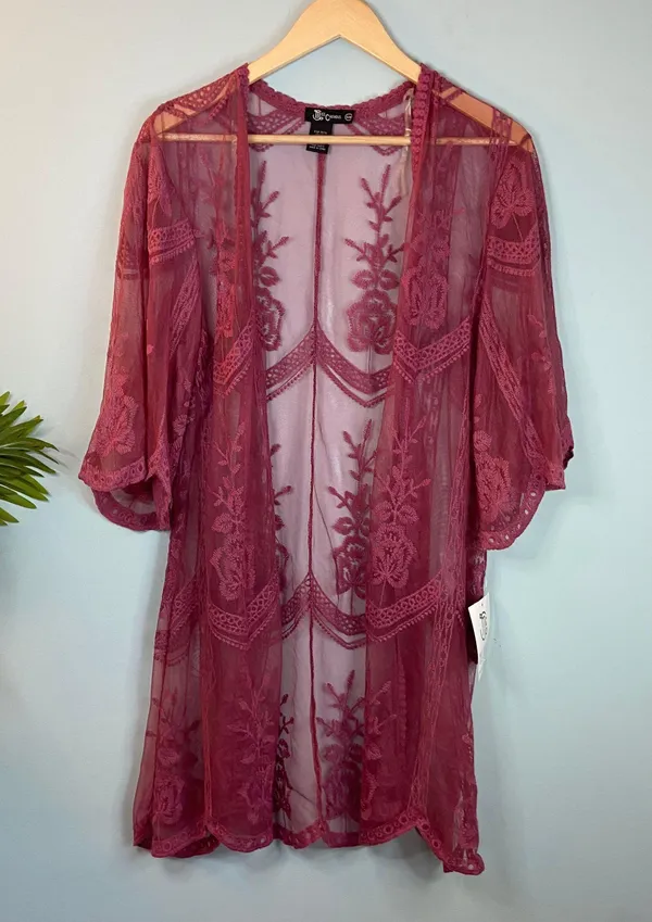 Miss Chievous Pink Floral Lace Cardigan - Image 7