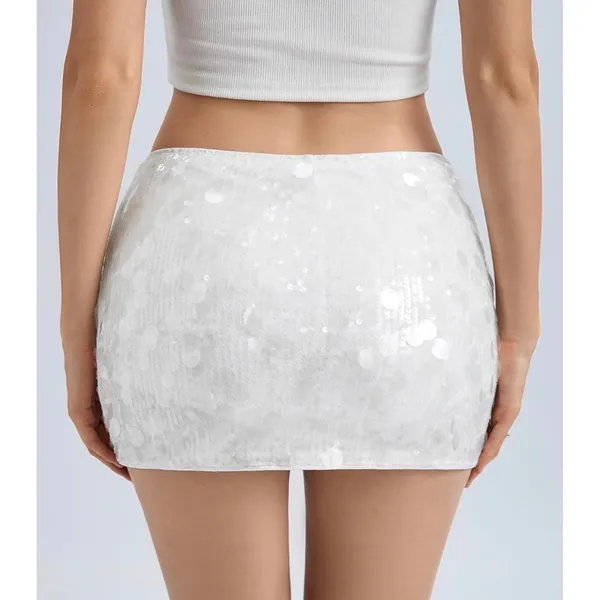 NWT MakeMeChic Womens White Sequin Mini Skirt Low Rise Y2K Micro‎ Skort Small - Image 4