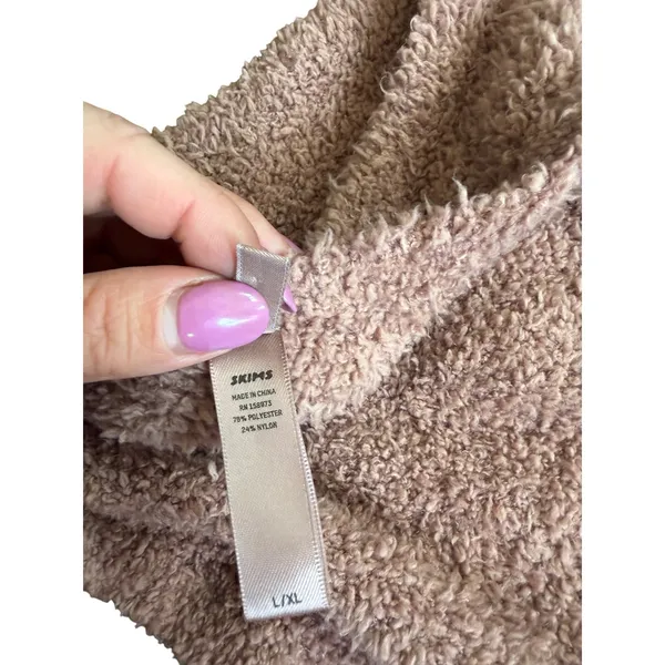 SKIMS Cozy Knit Halter Top Dusty Rose Tan Fuzzy Boucle Open Back L/XL - Image 4