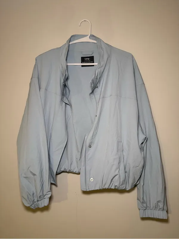 YPB Abercrombie On the Go Cropped Bomber Jacket Blue Gray Women M - Image 3