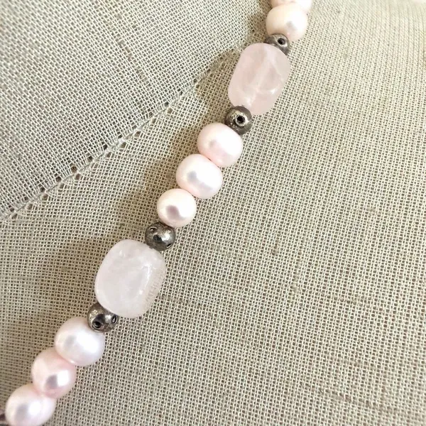 Sterling Silver Rhodonite Pendant Necklace w Freshwater Pearls - Image 4