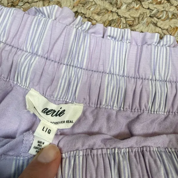 Aerie Purple Striped Button Front Paperbag Waist Comfy Mini Skort Womens Large - Image 7