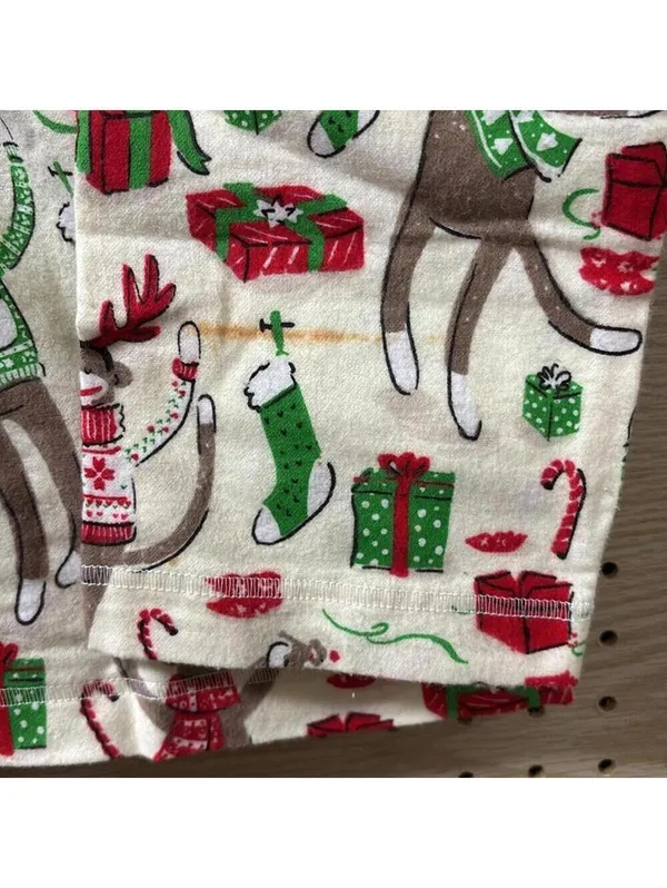 🇺🇸Munki Munki Cream Christmas Theme Long Sleeve Button Down Pajama Holiday Top - Image 5