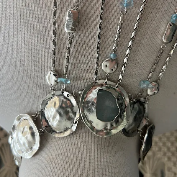 Free People Speak Up Silver and Blue Statement Necklace - Image 2