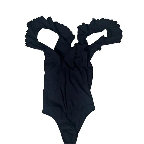 Wilfred Black Ruffled V-Neck Bodysuit Women's XS Casual Dressy - Image 6