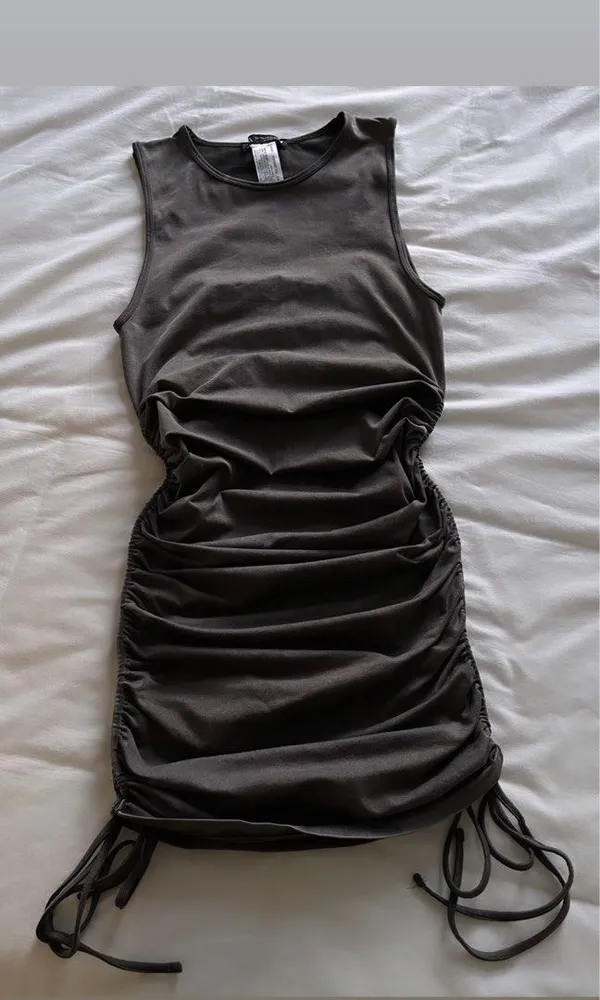 ZARA Black Gray Ruched Seamless Military Minds Lioness Mini Bodycon Dress - Image 14