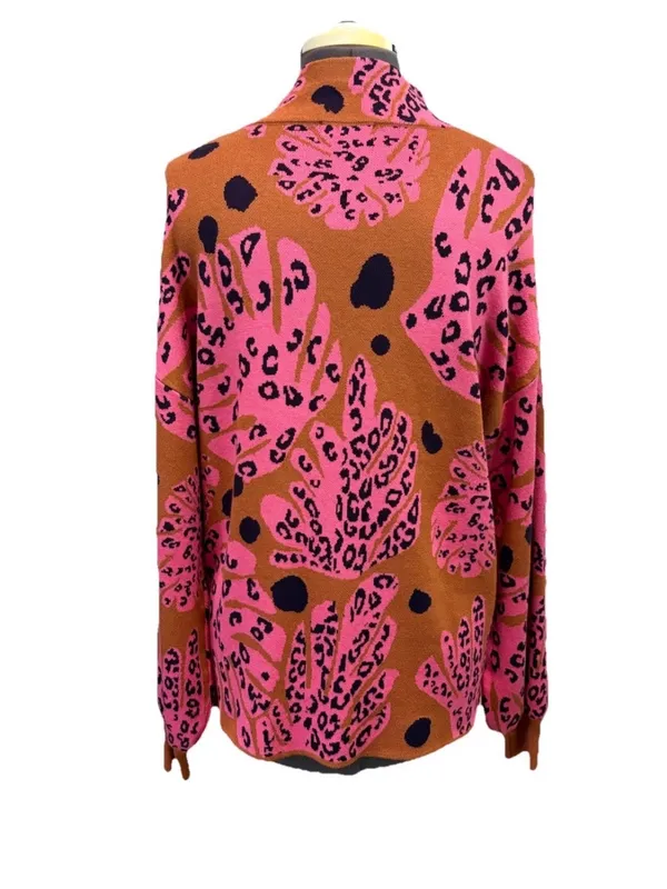 Fate: Dance Around It Camel Brown Mixed Print Sweater Size L - Image 5