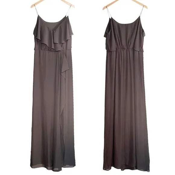 Nouvelle Amsale Drew Gray Chiffon Ruffle Wrap Spaghetti Strap Slip Dress Size XL - Image 2