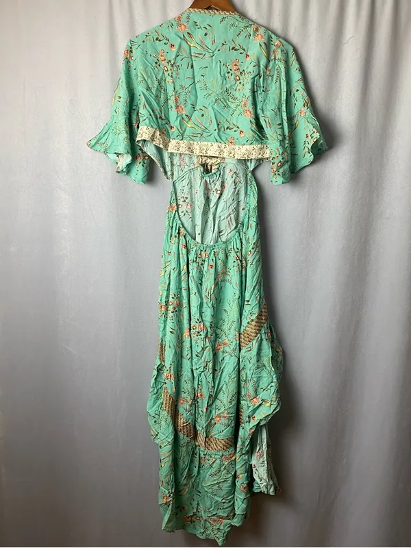Bohemian Sage Floral High-Low Tie-Waist Boho Festival Dress S - Image 3