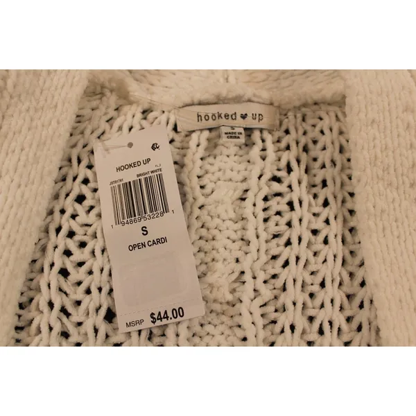 Hooked Up NWT Small White Cable Knit Open Front Cardigan Soft Cozy Layering - Image 4