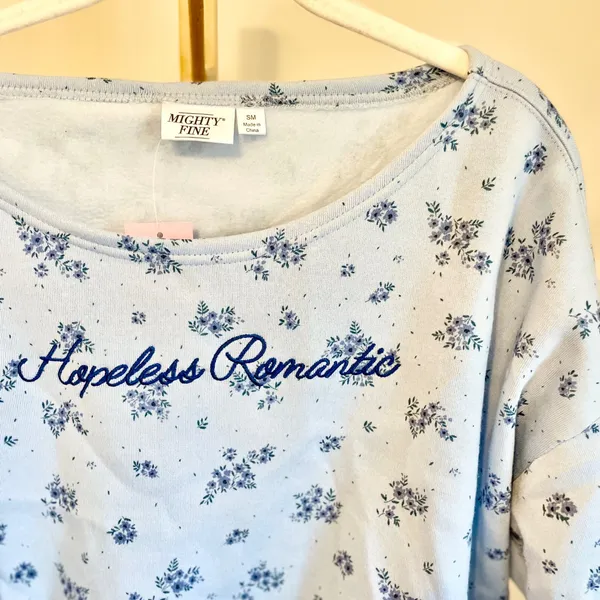 Mighty Fine Hopeless Romantic Floral Off Shoulder Cropped Sweatshirt‎ Blue SM - Image 2