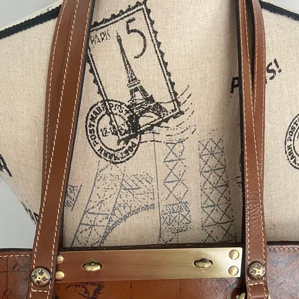 Patricia Nash Benvenuto Italy Map Brown Leather Antique Brass Xlarge Tote Bag - Image 4