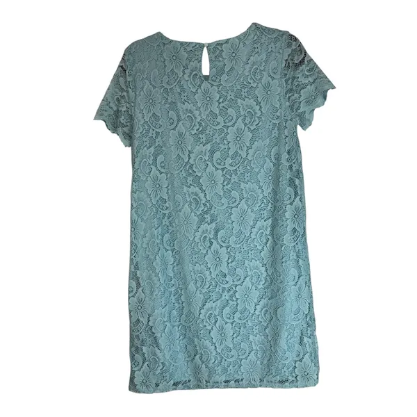 Juicy‎ Couture Blue Floral Lace Shift Dress Short Sleeve Aqua RN123475 Size Med - Image 7
