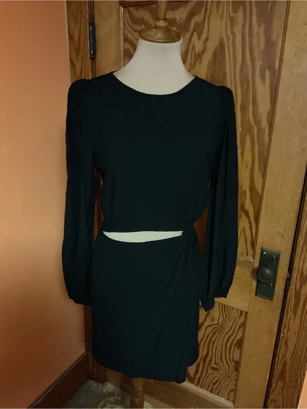 LucyParis Black Cutout Mini Dress Long Sleeve Side Twist Cocktail Party Size M - Image 12