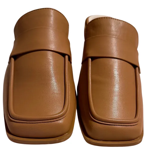 Oasis Society California Tan Vegan Leather Square Toe Block Heel Mules Size 10 - Image 6