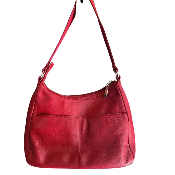Wilsons Leather Pelle Studio Red Pebbled Leather Zip Shoulder Bag Purse - Image 2