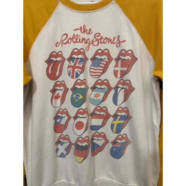 The Rolling Stones Women Sweatshirt M International Flags Raglan Yellow Cream - Image 2