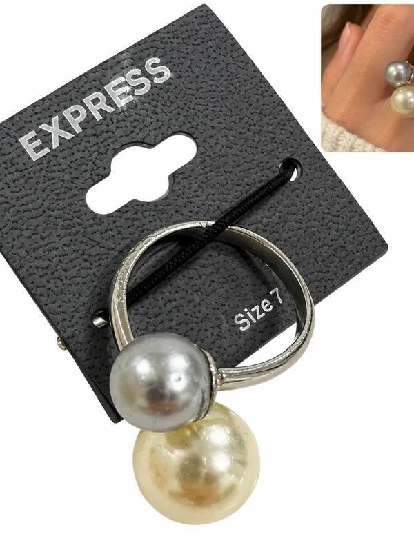 A New Day Express Mixed Metal Pearl Stackable Rings Gold Silver Size 7 cute gift - Image 3