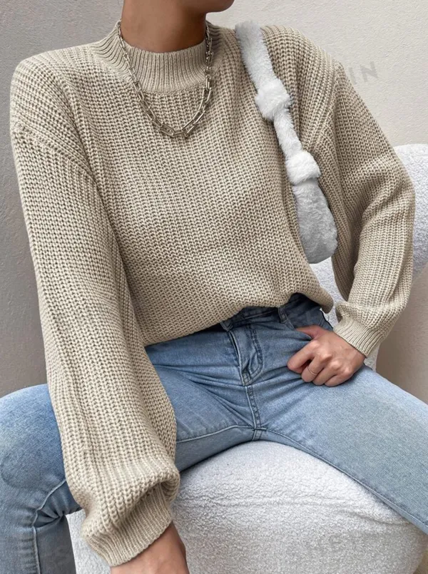 SheIn Mock Neck Drop Shoulder Sweater - Image 4