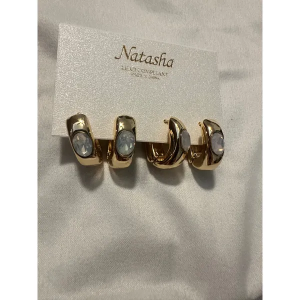 Gold Tone Hoop Earrings Natasha Lead Compliant Fashion Jewelry Chic‎ NWT - Image 6