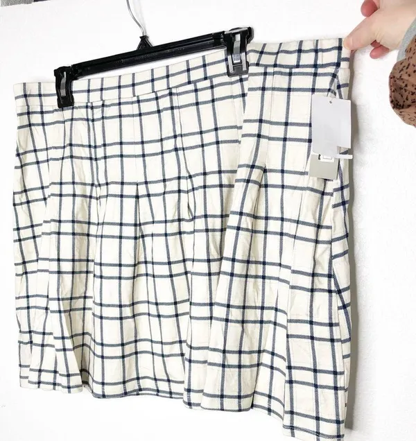 bp Amanda Tennis Mini Skirt Windowpane Print Beige Blue Size 2X NWT - Image 4