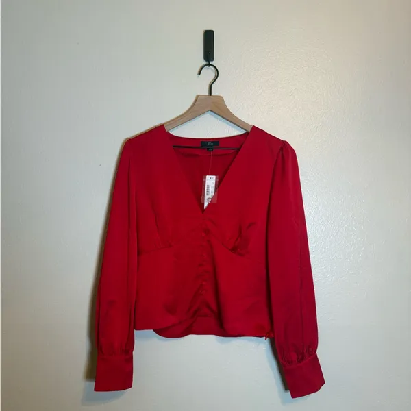 J. crew Deep V-neck button-front top in satin-backed crepe‎ - Image 2
