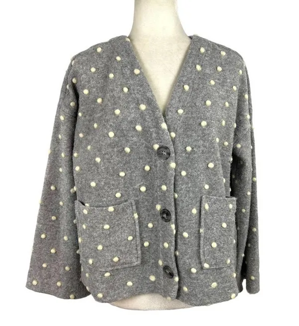 Madewell AG245 Texture & Thread Boxy Bobble Cropped Cardigan Small Polka Pom - Image 2