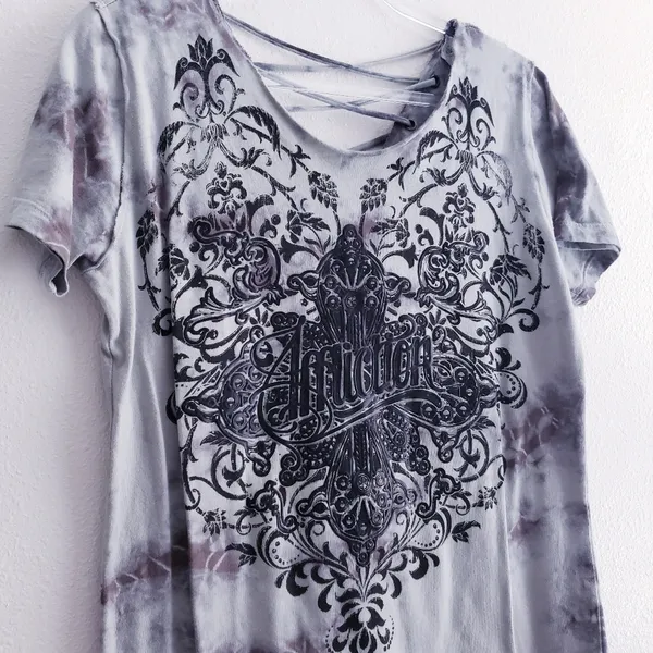 Affliction Amber's Creek Tie Dye Edgy Short Sleeve Top - Image 3
