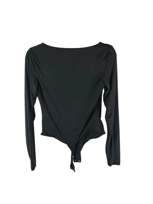 ShaperX Long Sleeve Bodysuit Snap Closure Thong Scoop Neck Black L - Image 2