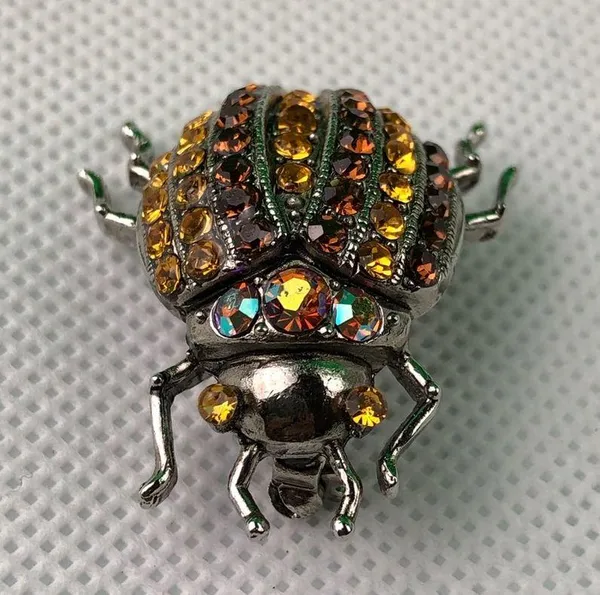 Vintage Silver Tone, Rhinestone, Ladybug Brooch - Image 3